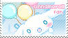Picture of Sanrio's Cinnamoroll with the text 'Cinnamoroll fan' overlaid