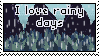 Animation of rain with the text 'I love rainy days' overlaid