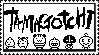 Picture of 6 Tamagotchi characters lined up along the bottom of the stamp with the Tamagotchi logo above them