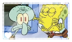 Spongebob kissing Squidward through glass