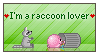 Animation of a Deviantart emote feeding a raccoon garbage with the text 'I'm a raccoon lover' overlaid